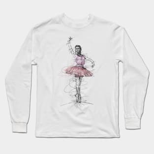 Vector Illustration Ballerina Portrait Scribble Style Long Sleeve T-Shirt